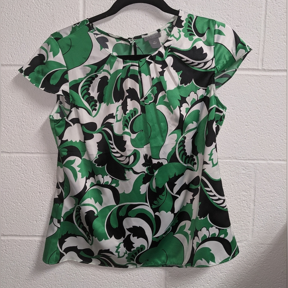 Ann Taylor Green and White Blouse